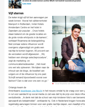 Inntel Hotels influencer marketing - Algemeen Dagblad (AD)