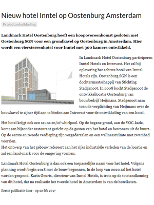 Vastgoedmarkt.nl - feb 2017 - Nieuw hotel Inntel op Oostenburg Amsterdam