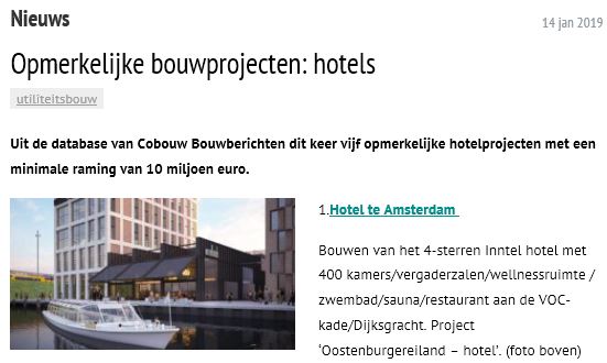 Inntel Hotels Amsterdam Landmark - 4 sterren hotel Amsterdam Cobouw jan 2019