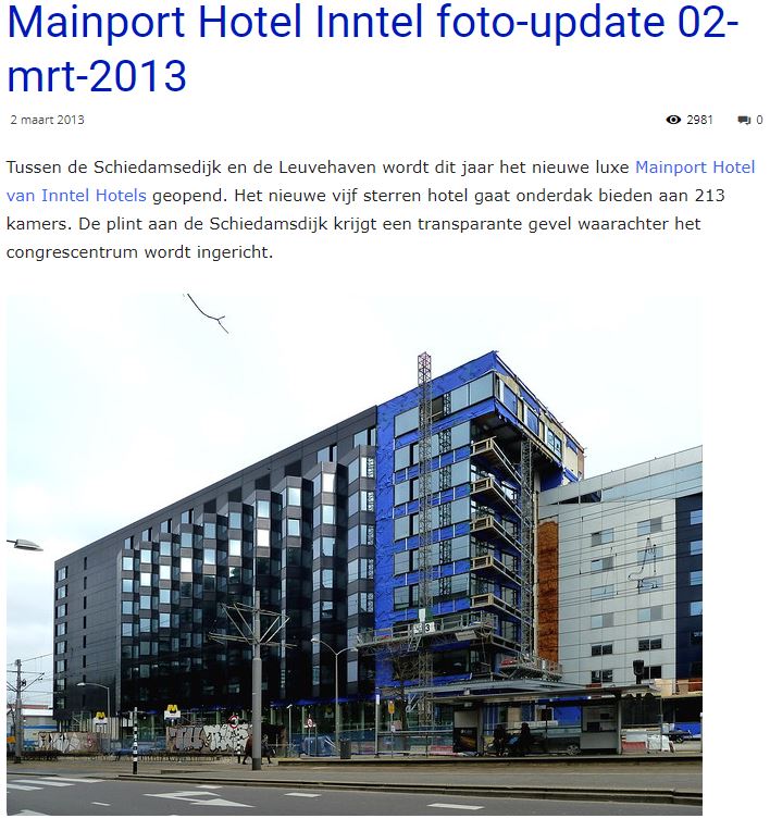 Mainport by Inntel Hotels in aanbouw 2013 - vijfsterren hotel Rotterdam